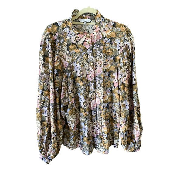 & Other Stories Shirt Womens Size Large Frill Collar Blouse Puff Peasant Sleeves - Picture 2 of 11